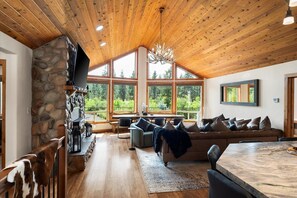 Living room with new wood-burning stove. Incredible views of the river.