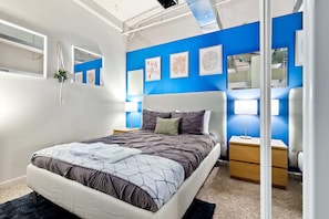 Bedroom #1 (Blue Room) with foam mattress & foam mattress topper.
