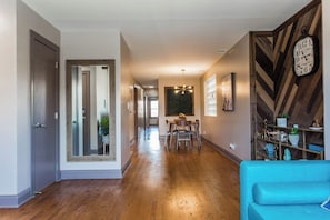 Wide view of the dining area from the living room.