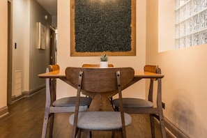 Close view of the dining area.