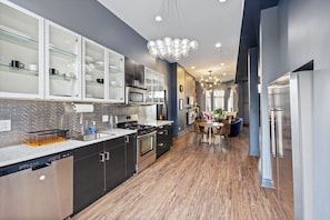 Wide view of the hallway to the living room