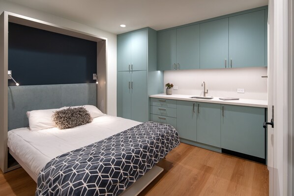 Italian murphy bed includes a high-quality queen-sized mattress. 