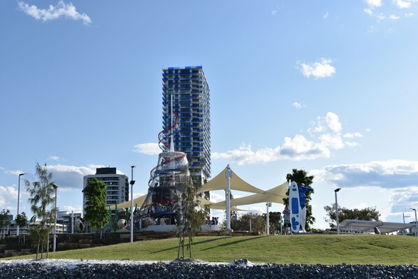 Broadwater Parklands Play area for kids overlooking the beautiful Broadwater