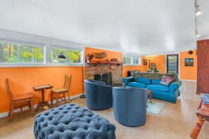 Vibrant living room with cozy accents