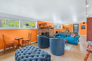 Vibrant living room with cozy accents