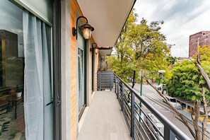 Step out onto the balcony to take in the view
