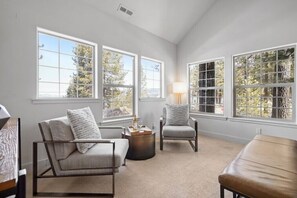 The interior design is styles with high end designer furniture 