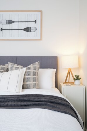 Quality hotel like bedding, a ceiiling fan and heater for year round comfort.