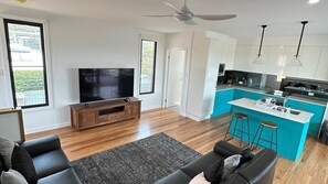 Kitchen and living area.