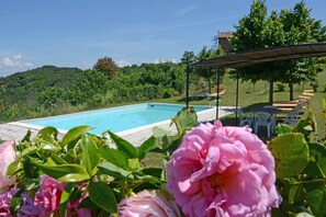 The view from the fenced heated swimming pool is wonderful