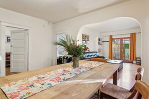 View of the dining room looking towards the living room and front door.