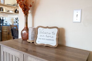 Thoughtful touches and welcome sign for guests.