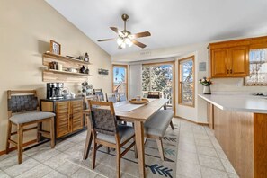 Comfortable dining area with a lovely view.