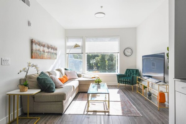 Comfortable living space with 55 inch Roku TV 