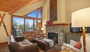 Cozy family room with mountain views
