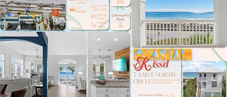 Welcome to Costal Kiss’d! This spacious, FRONT ROW, fully-stocked, luxury, remodeled home offers unobstructed views of white sandy beaches and the crystal-clear waters of the Emerald Coast.