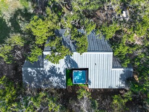 Aerial view showing the location of the hot tub.