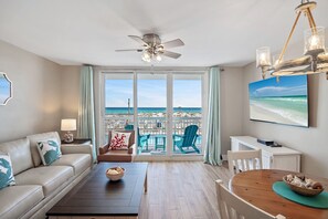 Beach, gulf and pool view