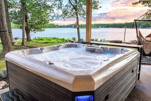 Our hot tub, nestled on the patio, offers front-row seats to nature's symphony