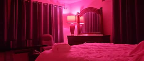 Color/Mood-changing lights in every bedroom. Use remote to select choices