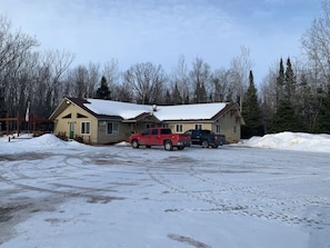 Lodge view and parking area
