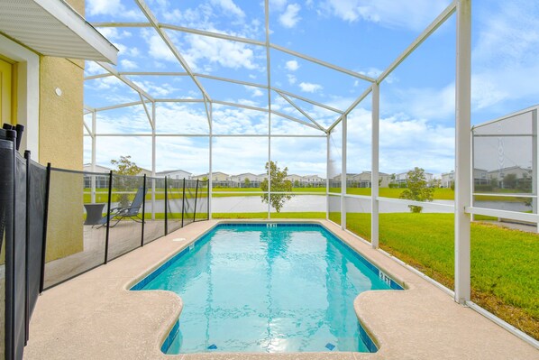 Enjoy a refreshing swim in our sparkling pool, providing you with a relaxing oasis.