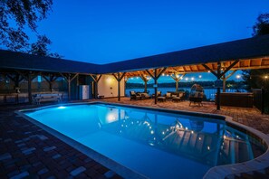 Enjoy a serene evening swim in our beautifully lit pool.