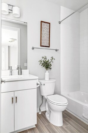 Full bathroom on 2 bedroom. Blow dryer available in every bathroom.