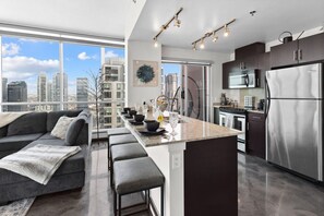 Very functional kitchen with a large island