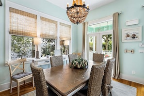 Dining under this unique chandelier
