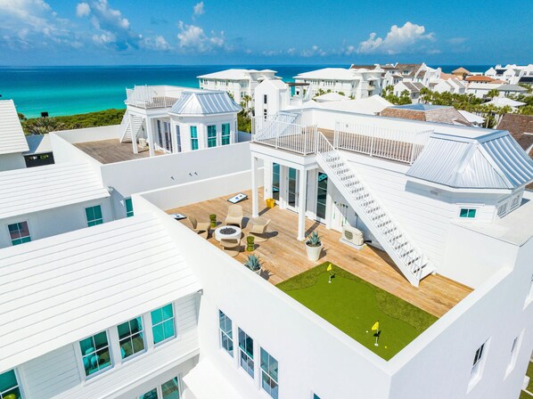 Aerial view of rooftop lounge