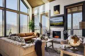 Our lovely home features lots of natural light, mountain views, and spacious living room for friends and family to gather.