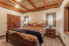Master bedroom oasis: Pendleton linens and a super posture mattress on a king sized bed.