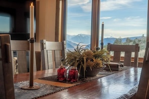 Views of Paradise Valley from the custom carved wood dining table.