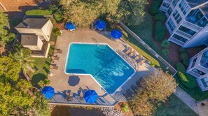 Birds eye view of the community pool