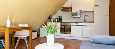 Wohnzimmer mit integrierter Küche