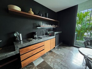 Open plan with kitchenette.