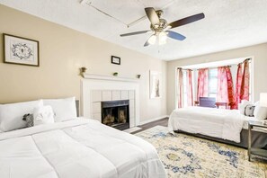 Minimalist Bedroom with fireplace