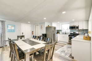 Kitchen & Dining Area | Pet Friendly w/ Fee