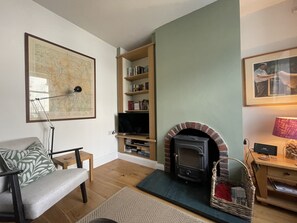 The log burning stove will keep you warm during the Winter months