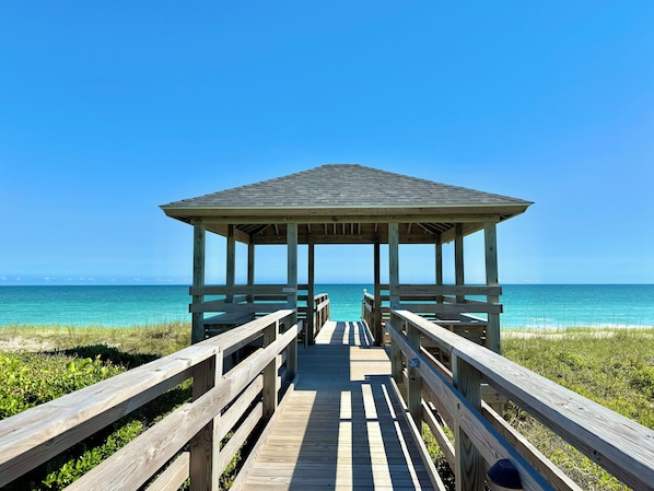 2 gazebos on property with seating.