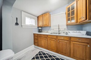 There's ample space for dining and entertaining in the full kitchen.