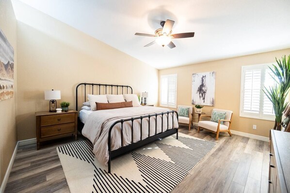 Large Spacious Primary Bedroom with ensuite bathroom with full shower and separate tub. 
