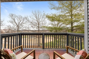 Relax on the private deck watching the sunrise with your morning coffee or evening beverage while watching the golfers finish their hole