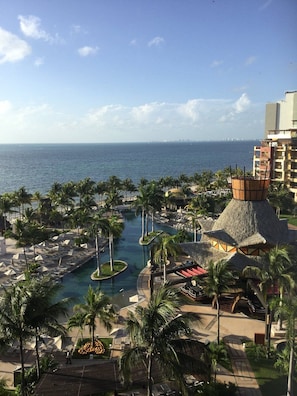 A view of the pools as well as ocean