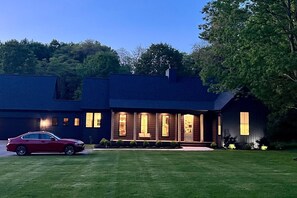 Front view of the house at night