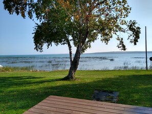 Front deck of the house.  Lime Island and Raber boat launch are seen in distance