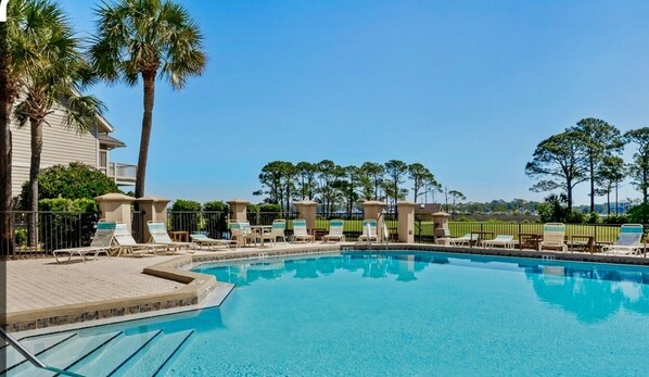 Beautiful views of the bay at private pool