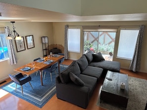 Open living room and dining room.