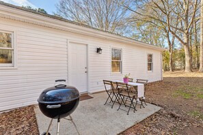 Grill a burger and eat al fresco on the back patio.